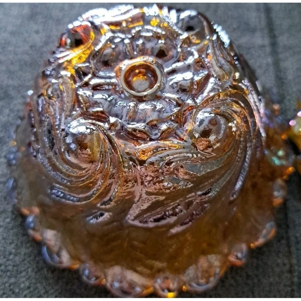 Vtg Indiana Carnival Glass Marigold Iridescent Wild‎ Rose Set Of 2 Candleholders